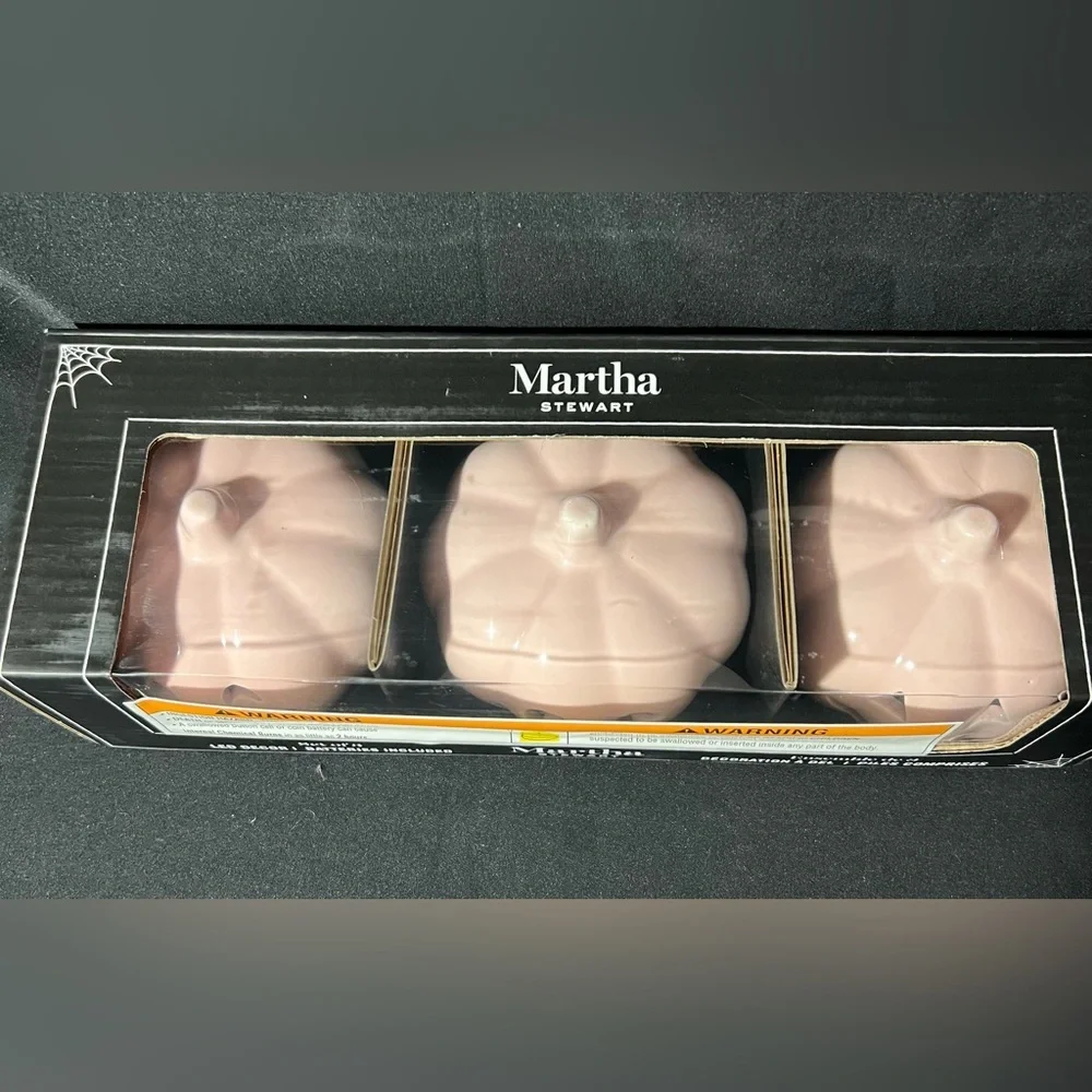 Martha Stewart Pastel Pink LED Pumpkin Lights – Set of 3 🎃✨